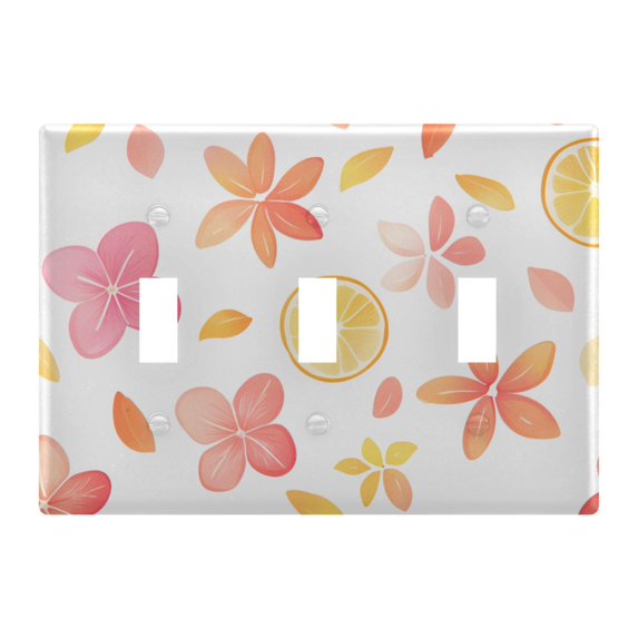 Yayeee Toggle Light Switch Wall Plate 3-Gang 6.37"x4.48" Decorative Outlet Cover, White Floral Orange
