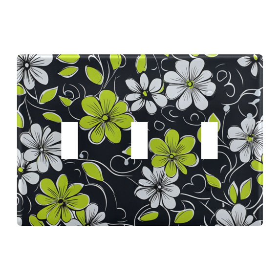Yayeee Toggle Light Switch Wall Plate 3-Gang 6.37"x4.48" Decorative Outlet Cover, White Flower Pattern