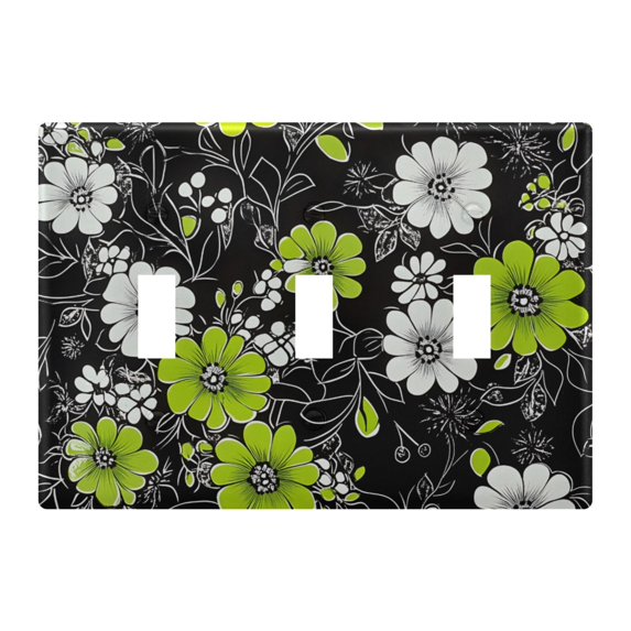 Yayeee Toggle Light Switch Wall Plate 3-Gang 6.37"x4.48" Decorative Outlet Cover, White Flower Pattern