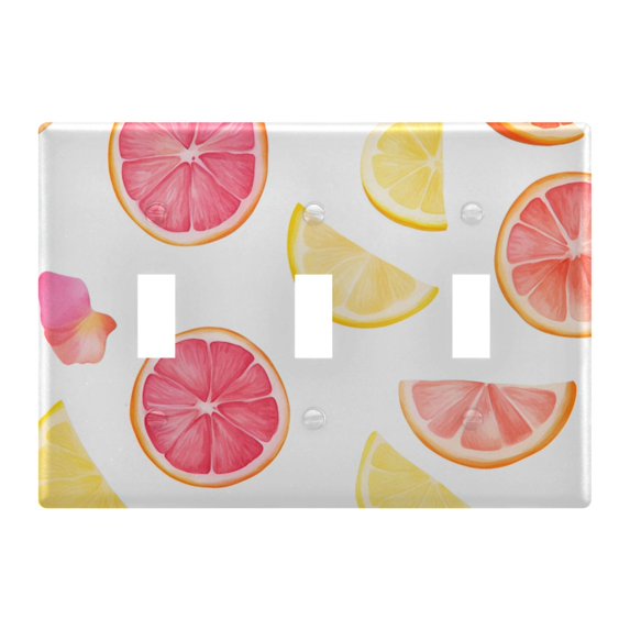 Yayeee Toggle Light Switch Wall Plate 3-Gang 6.37"x4.48" Decorative Outlet Cover, White Grapefruit Slices