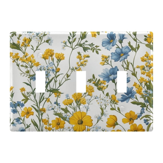 Yayeee Toggle Light Switch Wall Plate 3-Gang 6.37"x4.48" Decorative Outlet Cover, Yellow Floral