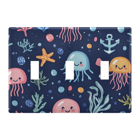 Yayeee Toggle Light Switch Wall Plate 3-Gang 6.37"x4.48" Decorative Outlet Cover, Yellow Jellyfish