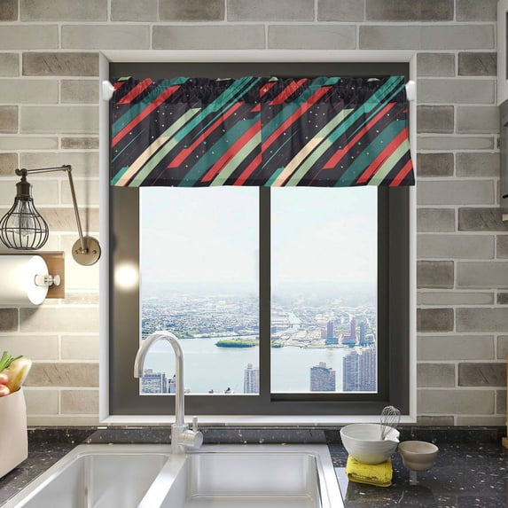 Yayeee Kitchen Valance Rod Pocket 54" x 18" Living Room Window Curtain, Abstract Stripes