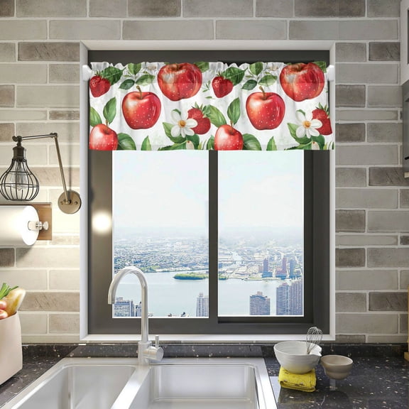 Yayeee Kitchen Valance Rod Pocket 54" x 18" Living Room Window Curtain, Apple Pattern