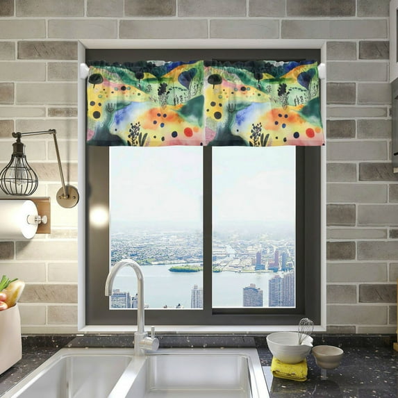 Yayeee Kitchen Valance Rod Pocket 54" x 18" Living Room Window Curtain, Art Field