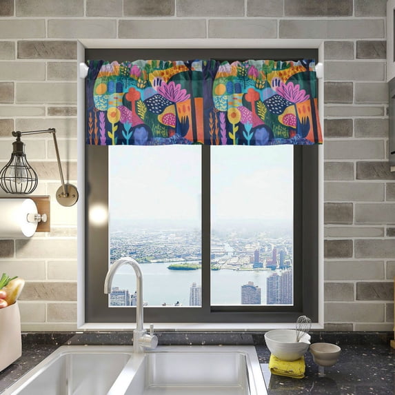 Yayeee Kitchen Valance Rod Pocket 54" x 18" Living Room Window Curtain, Art Plants