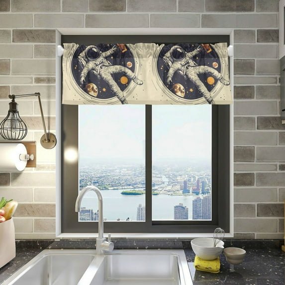 Yayeee Kitchen Valance Rod Pocket 54" x 18" Living Room Window Curtain, Astronaut Floating