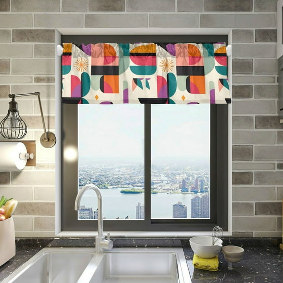 Yayeee Kitchen Valance Rod Pocket 54" x 18" Living Room Window Curtain, Beige Abstract