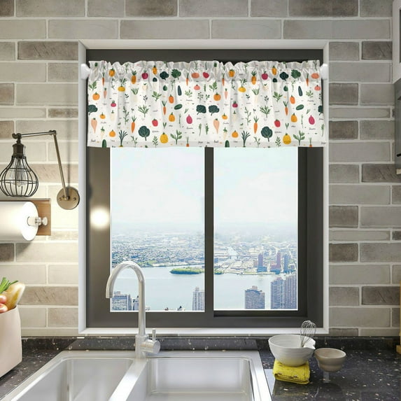 Yayeee Kitchen Valance Rod Pocket 54" x 18" Living Room Window Curtain, Beige Vegetables Pattern