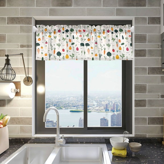 Yayeee Kitchen Valance Rod Pocket 54" x 18" Living Room Window Curtain, Beige Vegetables Pattern