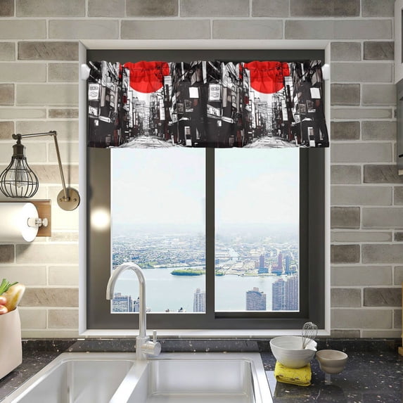 Yayeee Kitchen Valance Rod Pocket 54" x 18" Living Room Window Curtain, Black Streets