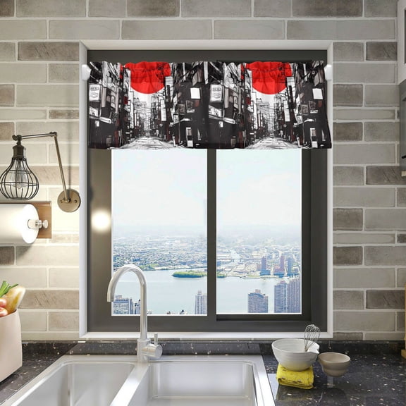 Yayeee Kitchen Valance Rod Pocket 54" x 18" Living Room Window Curtain, Black Streets