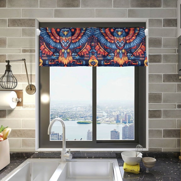 Yayeee Kitchen Valance Rod Pocket 54" x 18" Living Room Window Curtain, Blue Abstract Eagle