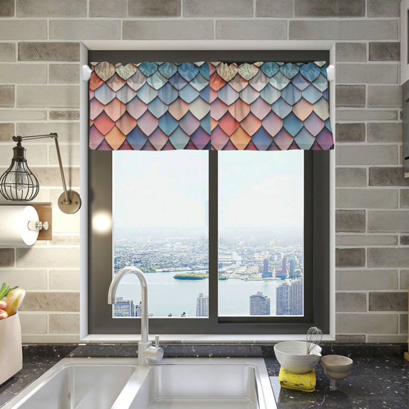 Yayeee Kitchen Valance Rod Pocket 54" x 18" Living Room Window Curtain, Blue Art Pattern