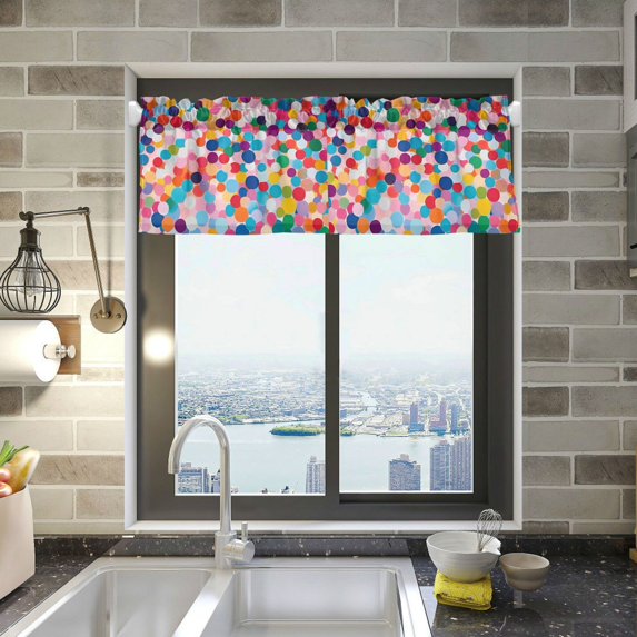 Yayeee Kitchen Valance Rod Pocket 54" x 18" Living Room Window Curtain, Blue Colorful Circles