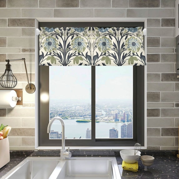 Yayeee Kitchen Valance Rod Pocket 54" x 18" Living Room Window Curtain, Blue Floral Pattern
