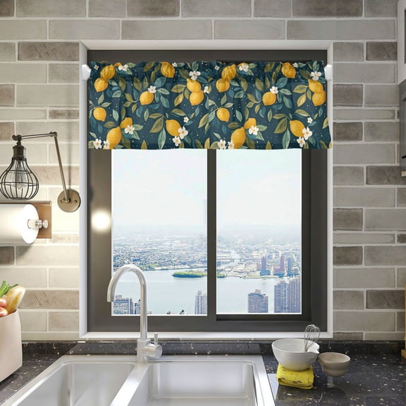 Yayeee Kitchen Valance Rod Pocket 54" x 18" Living Room Window Curtain, Blue Lemons