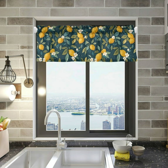 Yayeee Kitchen Valance Rod Pocket 54" x 18" Living Room Window Curtain, Blue Lemons