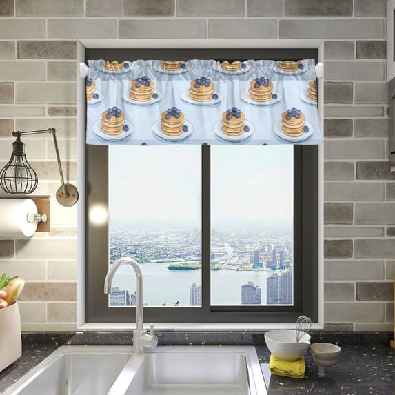 Yayeee Kitchen Valance Rod Pocket 54" x 18" Living Room Window Curtain, Blueberry Pancake Pattern