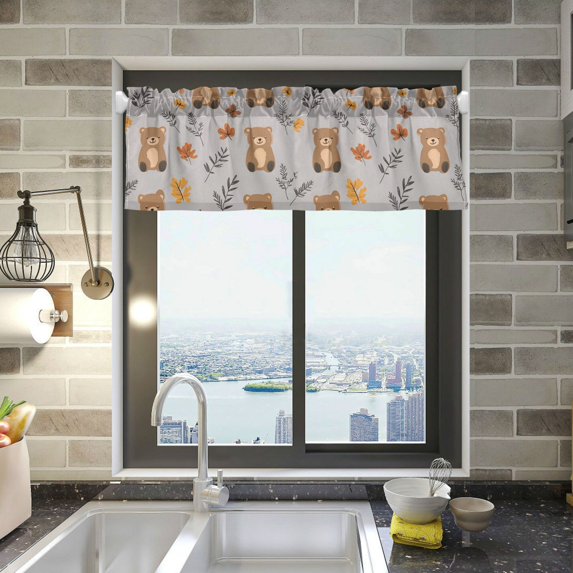 Yayeee Kitchen Valance Rod Pocket 54" x 18" Living Room Window Curtain, Brown Cartoon Bears