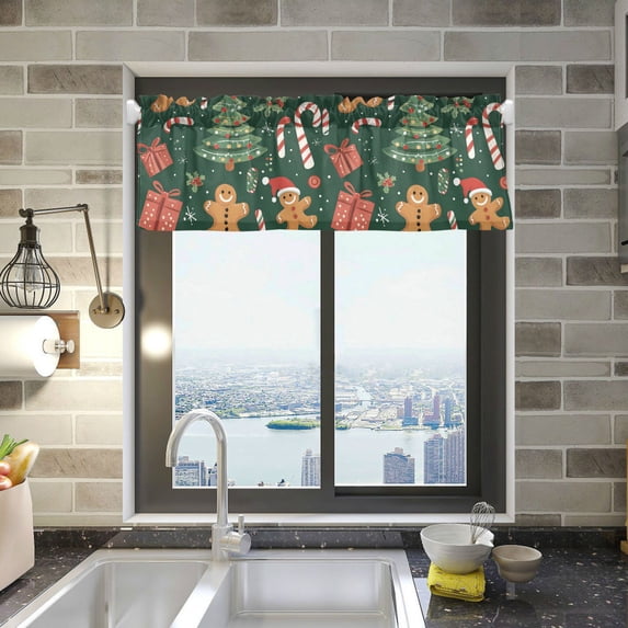 Yayeee Kitchen Valance Rod Pocket 54" x 18" Living Room Window Curtain, Brown Christmas Gingerbread