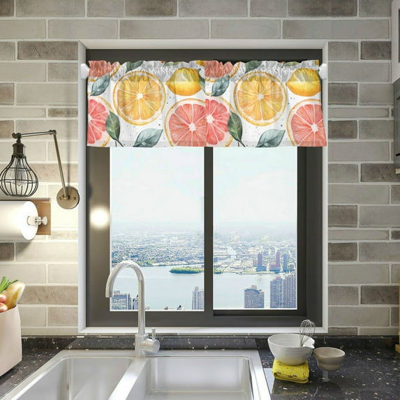 Yayeee Kitchen Valance Rod Pocket 54" x 18" Living Room Window Curtain, Candy Lemon Slices