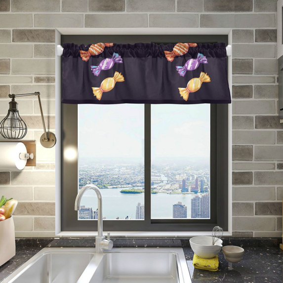 Yayeee Kitchen Valance Rod Pocket 54" x 18" Living Room Window Curtain, Cartoon Candy