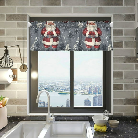 Yayeee Kitchen Valance Rod Pocket 54" x 18" Living Room Window Curtain, Christmas Santa