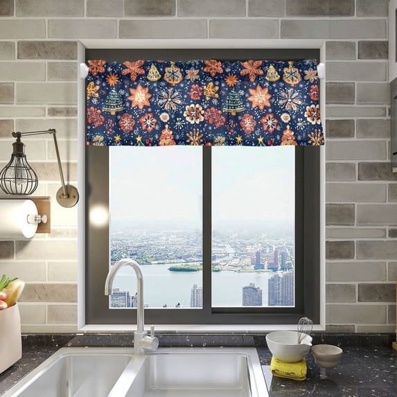 Yayeee Kitchen Valance Rod Pocket 54" x 18" Living Room Window Curtain, Christmas Splendor