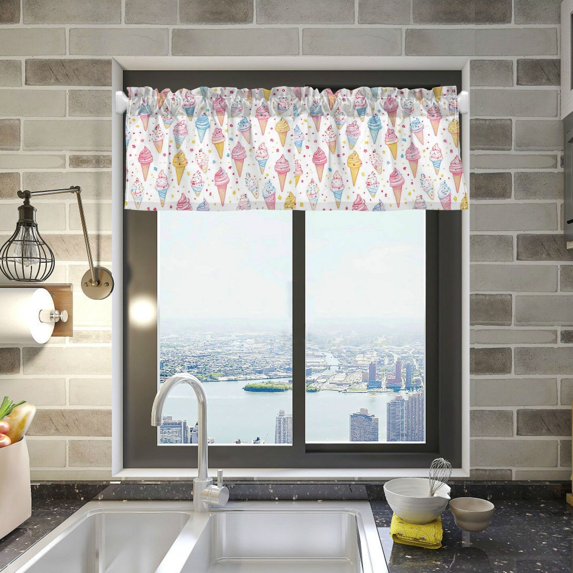 Yayeee Kitchen Valance Rod Pocket 54" x 18" Living Room Window Curtain, Colorful Ice Cream Pattern
