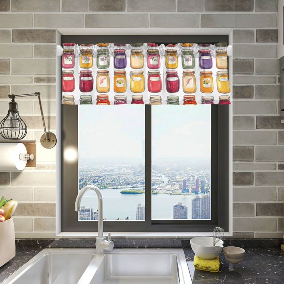 Yayeee Kitchen Valance Rod Pocket 54" x 18" Living Room Window Curtain, Colorful Jam Jars