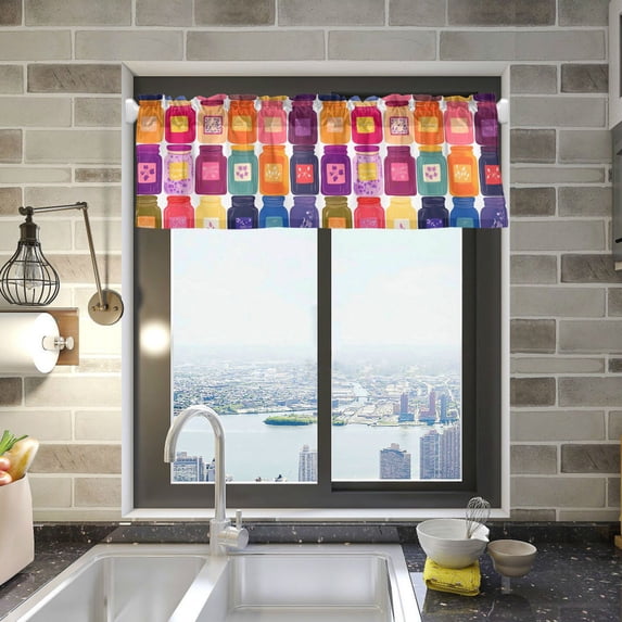 Yayeee Kitchen Valance Rod Pocket 54" x 18" Living Room Window Curtain, Colorful Jars