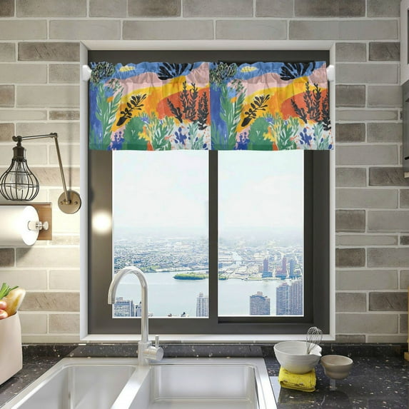 Yayeee Kitchen Valance Rod Pocket 54" x 18" Living Room Window Curtain, Colorful Landscape