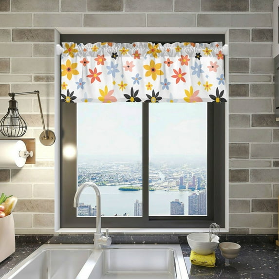 Yayeee Kitchen Valance Rod Pocket 54" x 18" Living Room Window Curtain, Colorful Retro Floral
