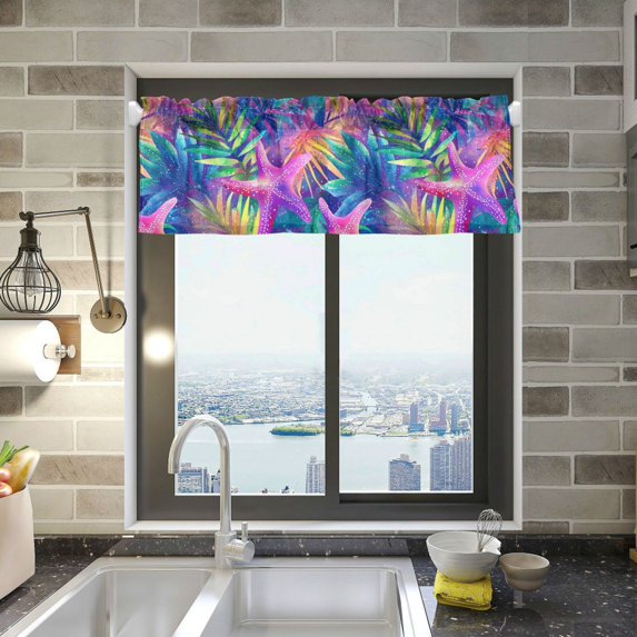 Yayeee Kitchen Valance Rod Pocket 54" x 18" Living Room Window Curtain, Colorful Starfish