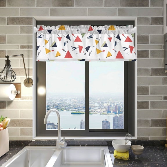 Yayeee Kitchen Valance Rod Pocket 54" x 18" Living Room Window Curtain, Colorful Triangles