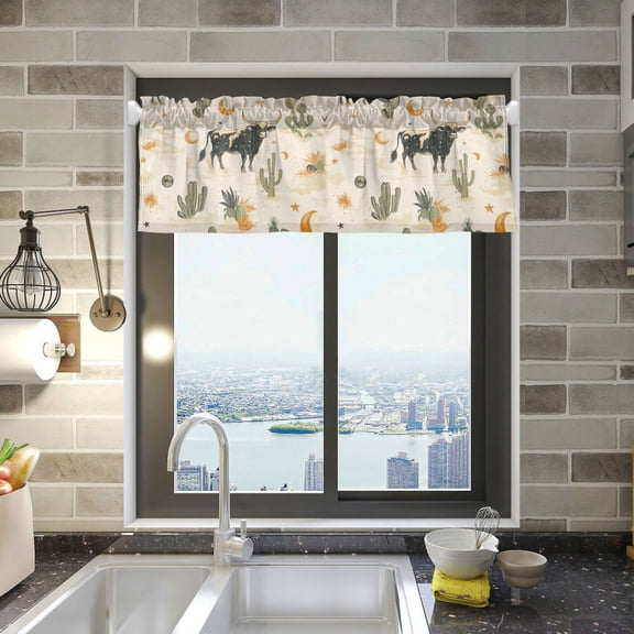 Yayeee Kitchen Valance Rod Pocket 54" x 18" Living Room Window Curtain, Cowboy Pattern