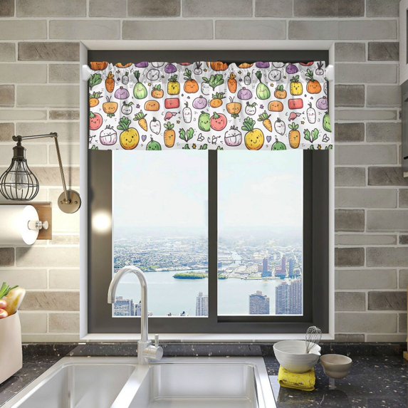 Yayeee Kitchen Valance Rod Pocket 54" x 18" Living Room Window Curtain, Cute Vegetables