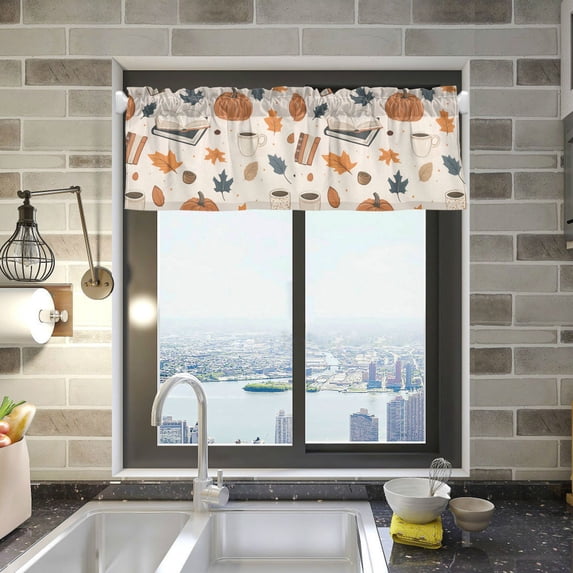 Yayeee Kitchen Valance Rod Pocket 54" x 18" Living Room Window Curtain, Fall Books