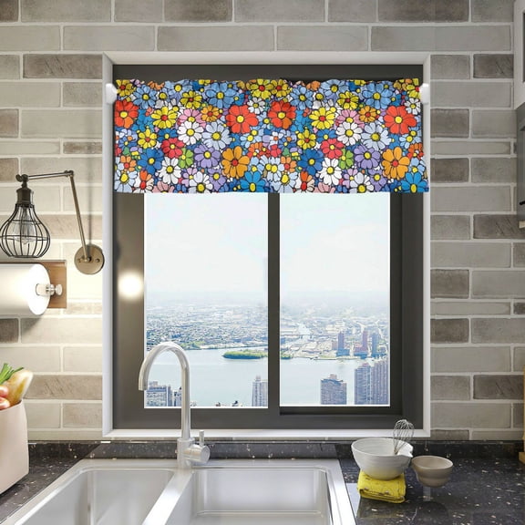 Yayeee Kitchen Valance Rod Pocket 54" x 18" Living Room Window Curtain, Floral Fiesta