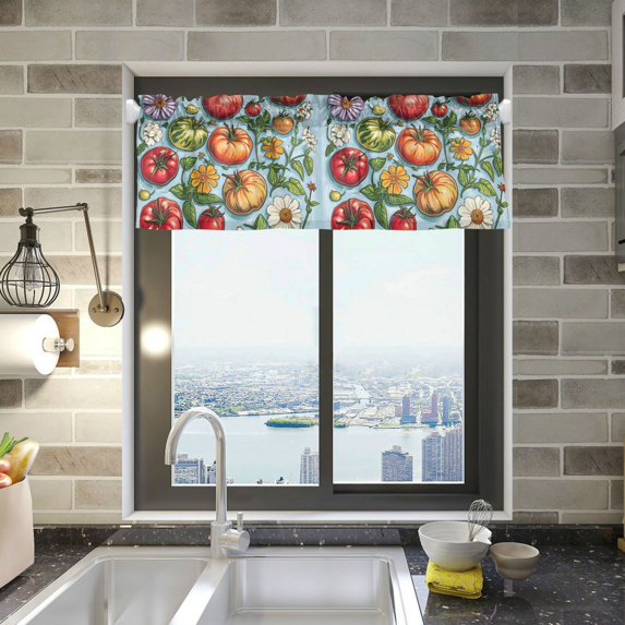 Yayeee Kitchen Valance Rod Pocket 54" x 18" Living Room Window Curtain, Floral Tomatoes