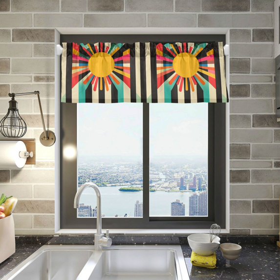 Yayeee Kitchen Valance Rod Pocket 54" x 18" Living Room Window Curtain, Geometric Sun