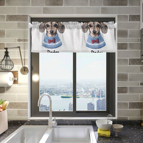 Yayeee Kitchen Valance Rod Pocket 54" x 18" Living Room Window Curtain, Gray Cute Dog Artist