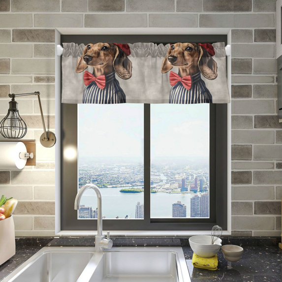 Yayeee Kitchen Valance Rod Pocket 54" x 18" Living Room Window Curtain, Gray Dog Artist