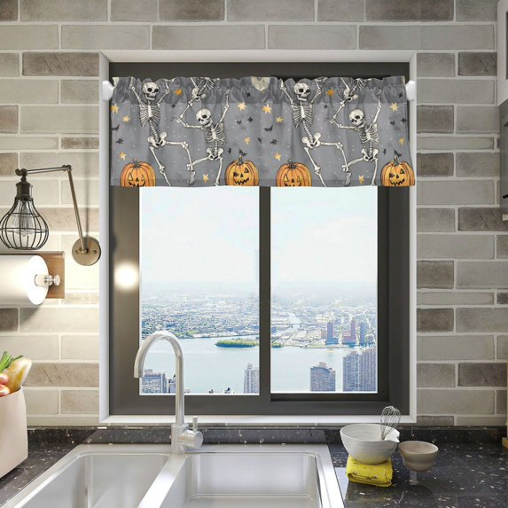 Yayeee Kitchen Valance Rod Pocket 54" x 18" Living Room Window Curtain, Gray Halloween Dancing
