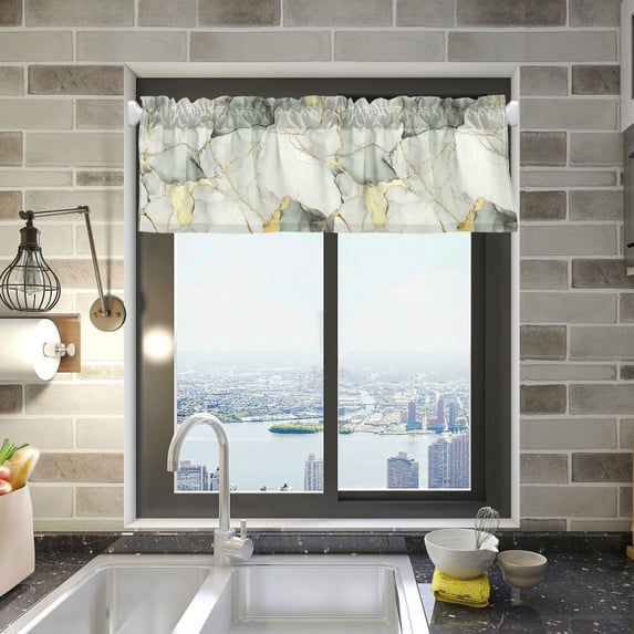 Yayeee Kitchen Valance Rod Pocket 54" x 18" Living Room Window Curtain, Gray Marble Pattern