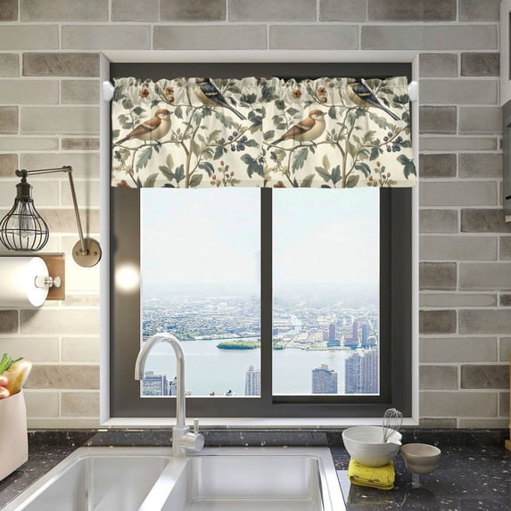 Yayeee Kitchen Valance Rod Pocket 54" x 18" Living Room Window Curtain, Green Birds