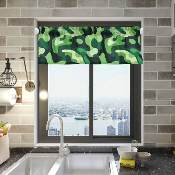 Yayeee Kitchen Valance Rod Pocket 54" x 18" Living Room Window Curtain, Green Camouflage Pattern