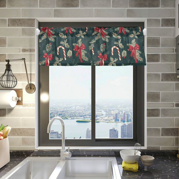 Yayeee Kitchen Valance Rod Pocket 54" x 18" Living Room Window Curtain, Green Christmas Candy Canes