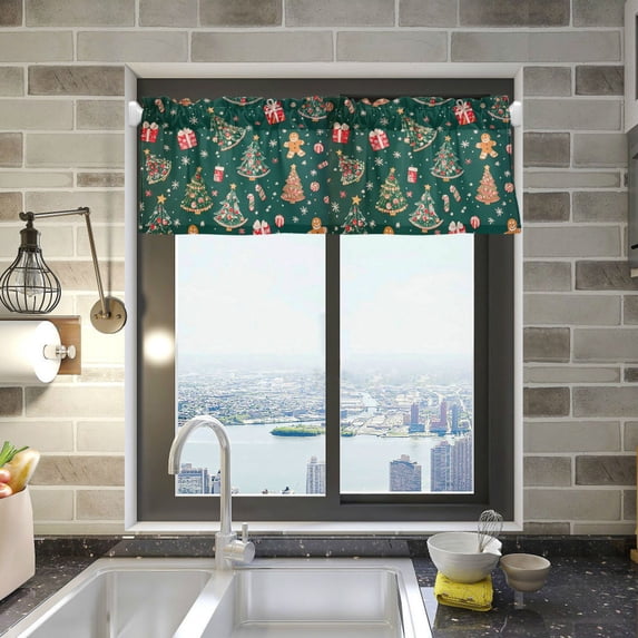 Yayeee Kitchen Valance Rod Pocket 54" x 18" Living Room Window Curtain, Green Christmas Gingerbread